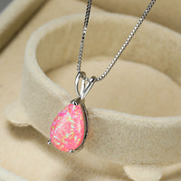 Minimalist Teardrop Opal Pendant Necklace - Selina-Pink Opal-Silver-State of Style