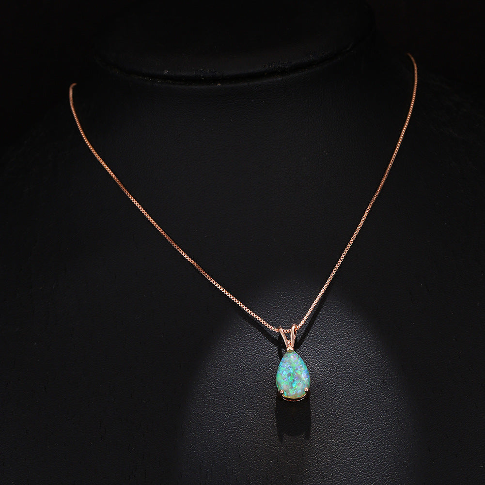 Minimalist Teardrop Opal Pendant Necklace - Selina-White Opal-Rose Gold-State of Style