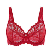 Minimiser Bra with Floral Lace in Plus Size-Red-12B-State of Style