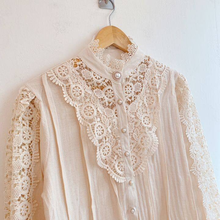 MitziBlouse | Women's Elegant Lace Top-Apricot-S-State of Style