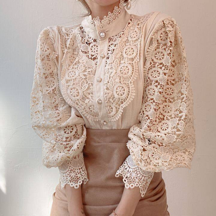 MitziBlouse | Women's Elegant Lace Top-Apricot-S-State of Style