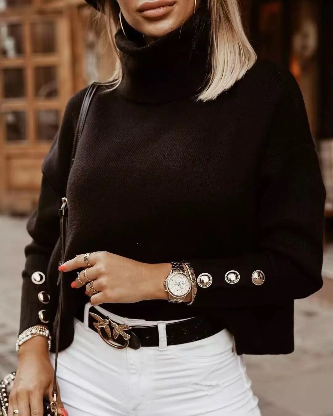 MitzisShirt | Women's Elegant Turtleneck Knit Sweater-Black-S-State of Style
