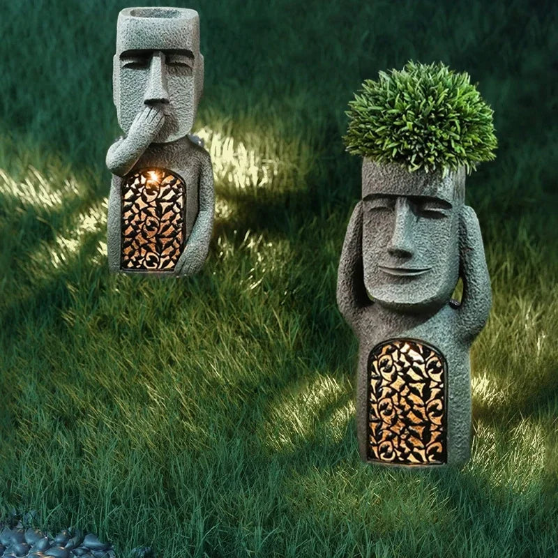 MoaiGlow Easter Island Planter Statue with LED Light-A-State of Style
