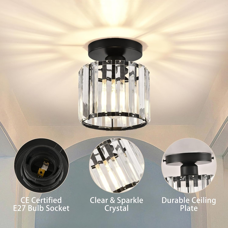 Modern Crystal Ceiling Light - CrystalGlow-Black-Square-State of Style