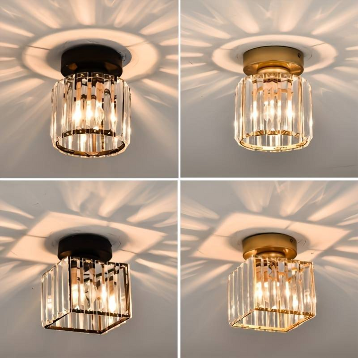 Modern Crystal Ceiling Light - CrystalGlow-Black-Square-State of Style