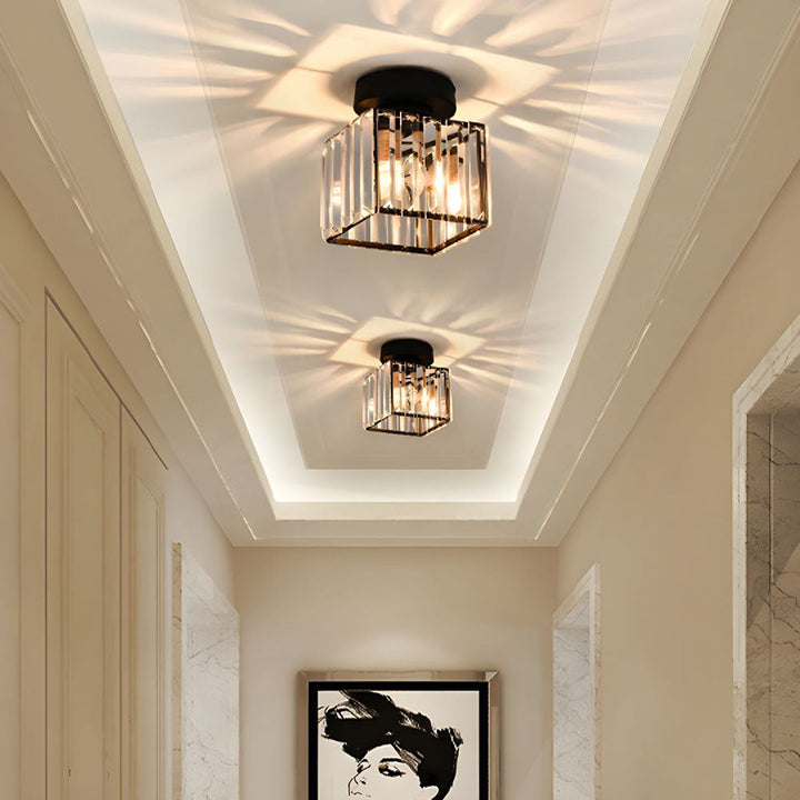 Modern Crystal Ceiling Light - CrystalGlow-Black-Square-State of Style