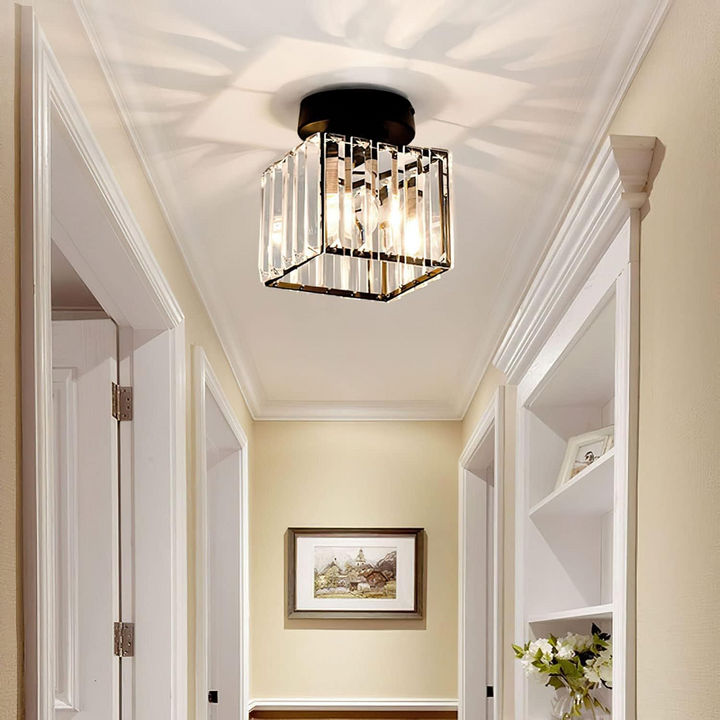 Modern Crystal Ceiling Light - CrystalGlow-Black-Square-State of Style