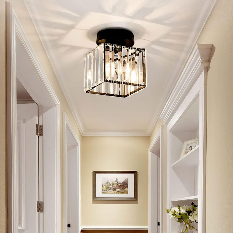 Modern Crystal Ceiling Light - CrystalGlow-Black-Square-State of Style