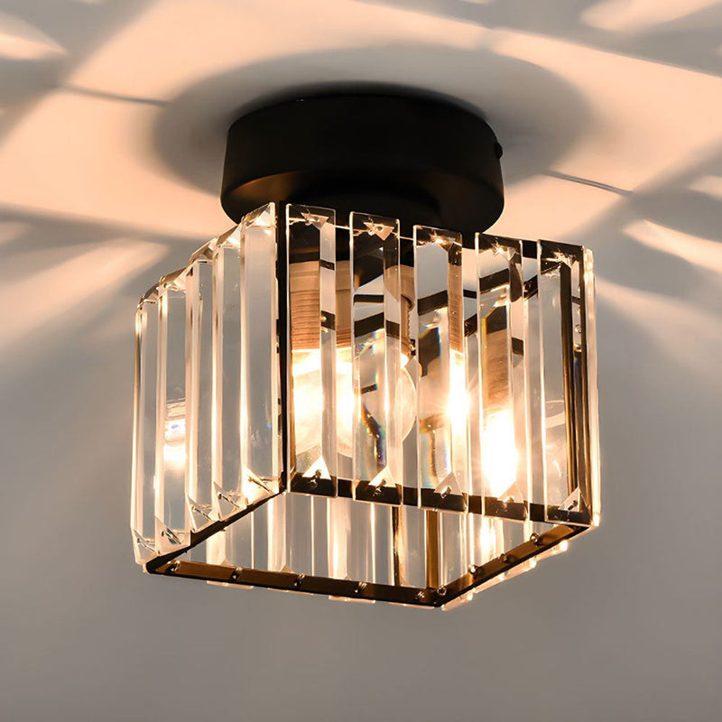 Modern Crystal Ceiling Light - CrystalGlow-Black-Square-State of Style