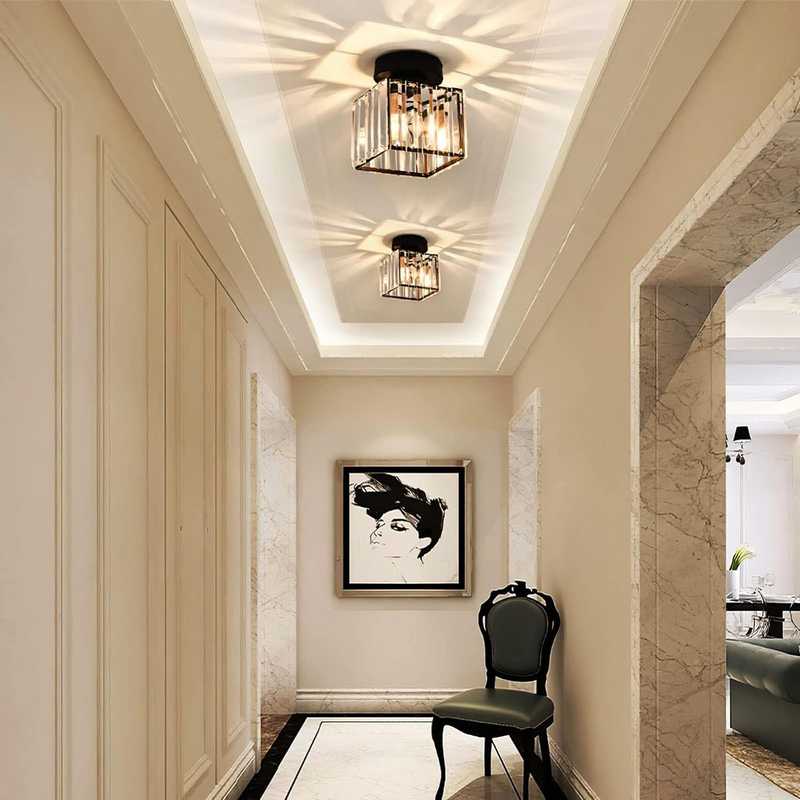 Modern Crystal Ceiling Light - CrystalGlow-Black-Square-State of Style