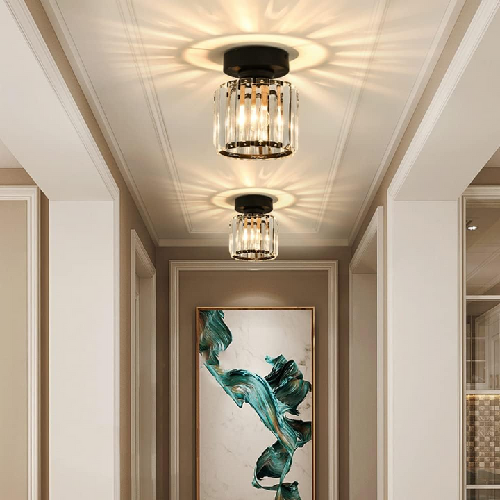 Modern Crystal Ceiling Light - CrystalGlow-Black-Square-State of Style
