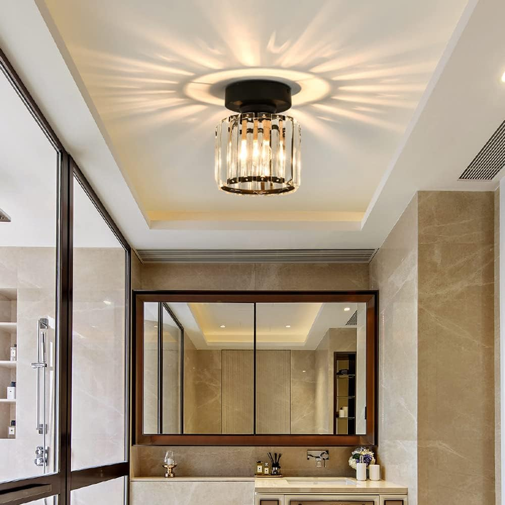 Modern Crystal Ceiling Light - CrystalGlow-Black-Square-State of Style
