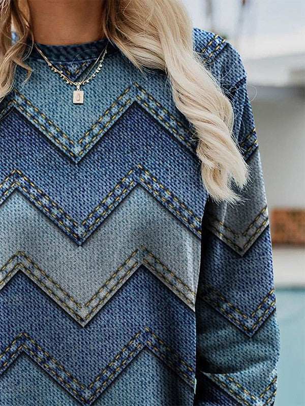 Modern Geometric Sweater with Round Neck - Adelisse-S-State of Style