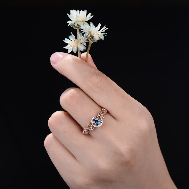 Moonstone Colour-Changing Alexandrite and Amethyst Engagement Ring - Elara-Gold-4.90 cm-State of Style