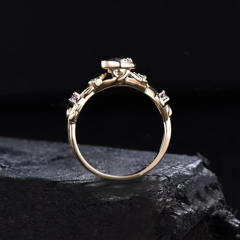 Moonstone Colour-Changing Alexandrite and Amethyst Engagement Ring - Elara-Gold-4.90 cm-State of Style