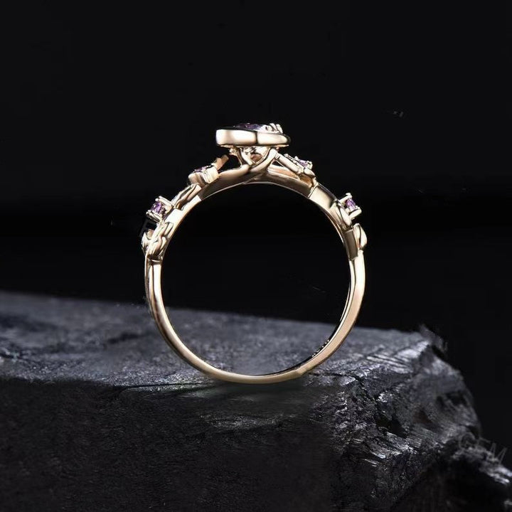 Moonstone Colour-Changing Alexandrite and Amethyst Engagement Ring - Elara-Gold-4.90 cm-State of Style