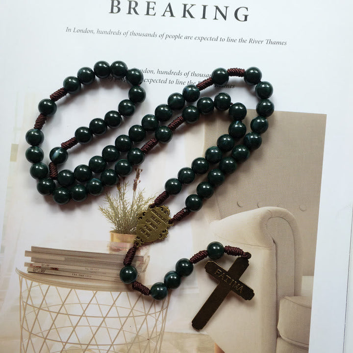 Mosagaat Holy Medal Cross Pendant Rosary Necklace - Celeste-State of Style