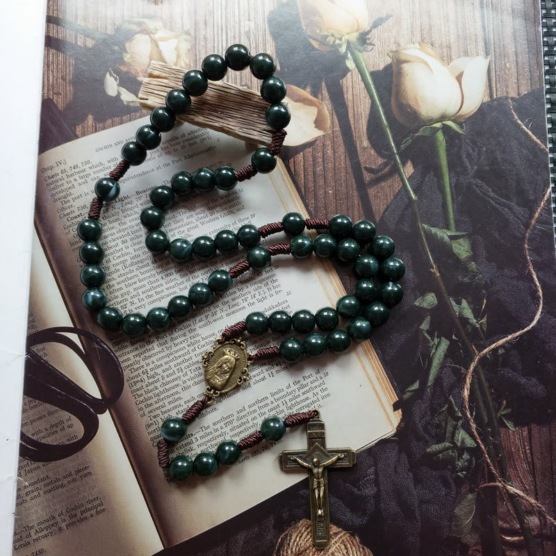 Mosagaat Holy Medal Cross Pendant Rosary Necklace - Celeste-State of Style