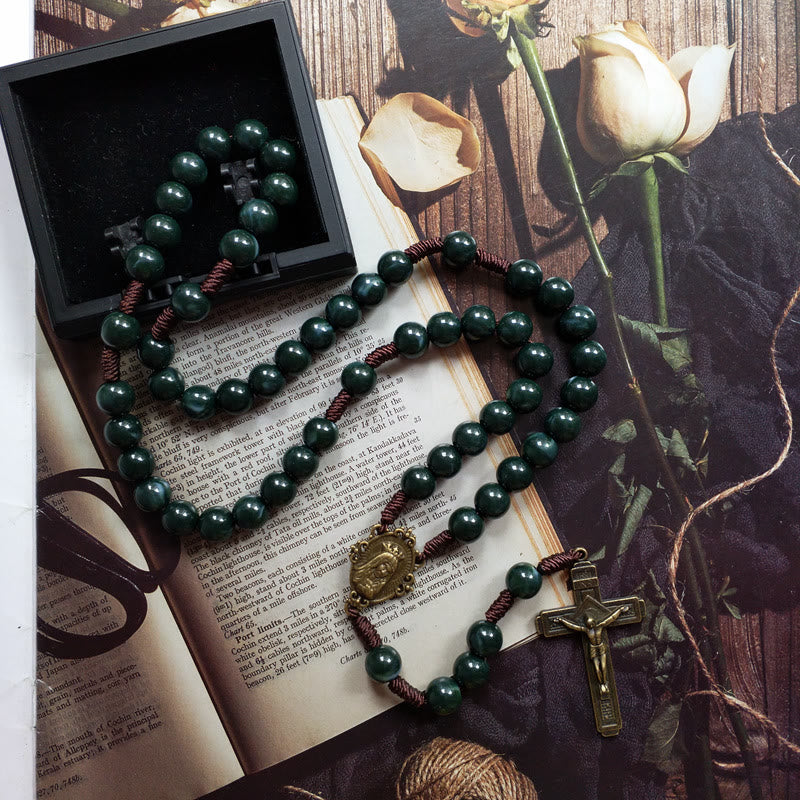Mosagaat Holy Medal Cross Pendant Rosary Necklace - Celeste-State of Style