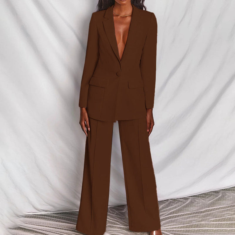 Moshine - 2-Piece Blazer and Trouser Set-Brown-S-State of Style