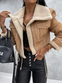 Motor Jacket with Lapel Collar and Sherpa Lining – Zoë-Black-S-State of Style
