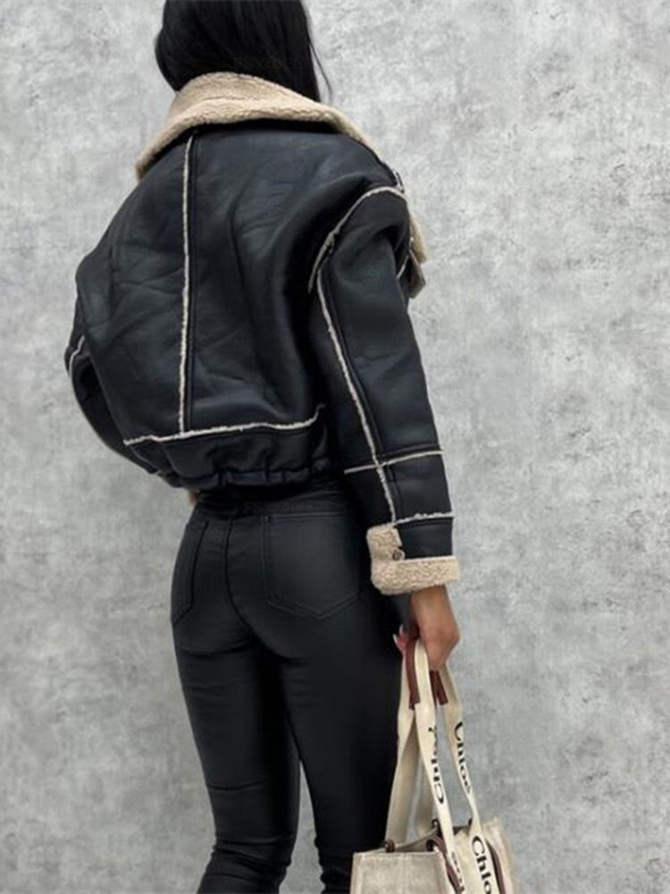 Motor jacket with Revers and Sherpa Lining - Zoë-Black-S-State of Style