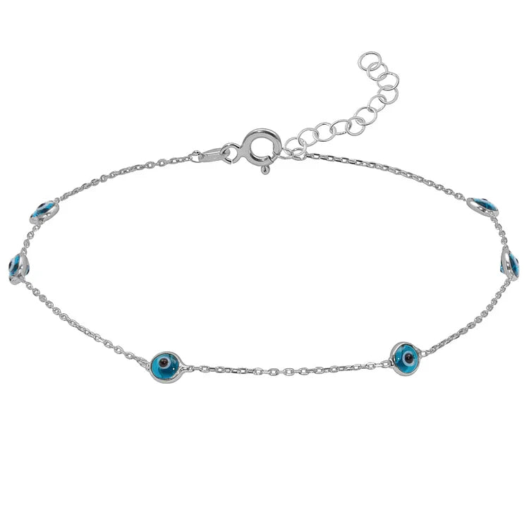Multi Evil Eye Anklet - Zahira-Silver-State of Style