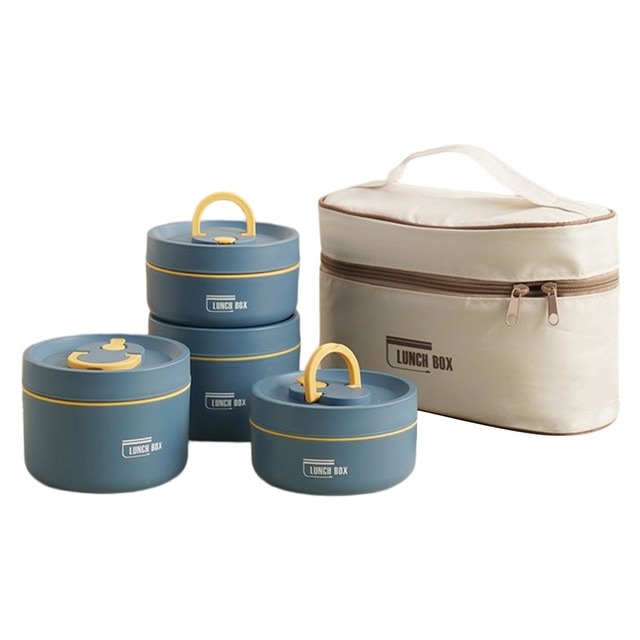 Multi-layer Insulated Lunch Box with FREE Carry Bag - ThermoBox-Blue-2x Small + 2x Large-State of Style