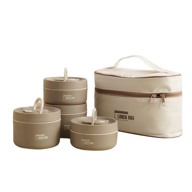 Multi-layer Insulated Lunch Box with FREE Carry Bag - ThermoBox-Brown-2x Small + 2x Large-State of Style
