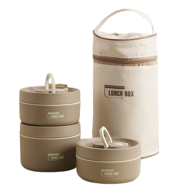 Multi-layer Insulated Lunch Box with FREE Carry Bag - ThermoBox-Brown-2x Small + Large-State of Style