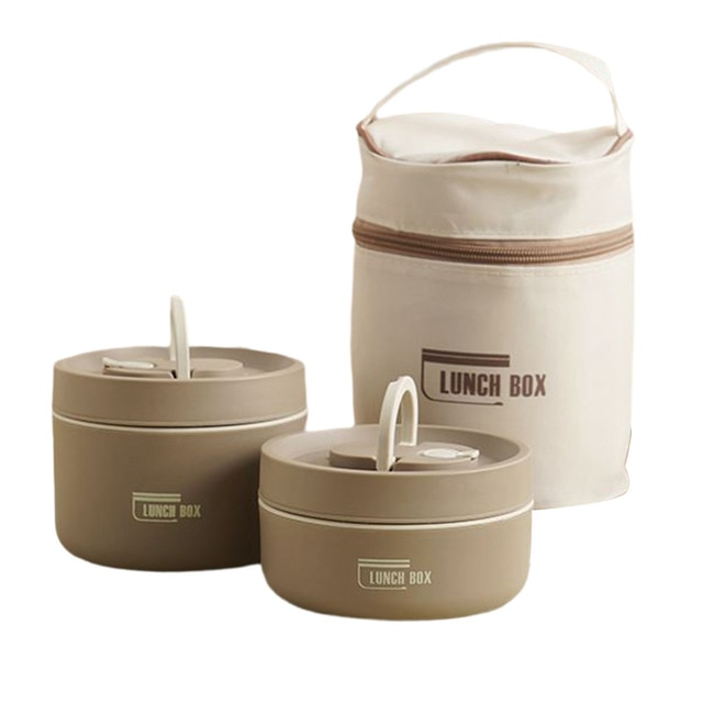 Multi-layer Insulated Lunch Box with FREE Carry Bag - ThermoBox-Brown-Small + Big-State of Style