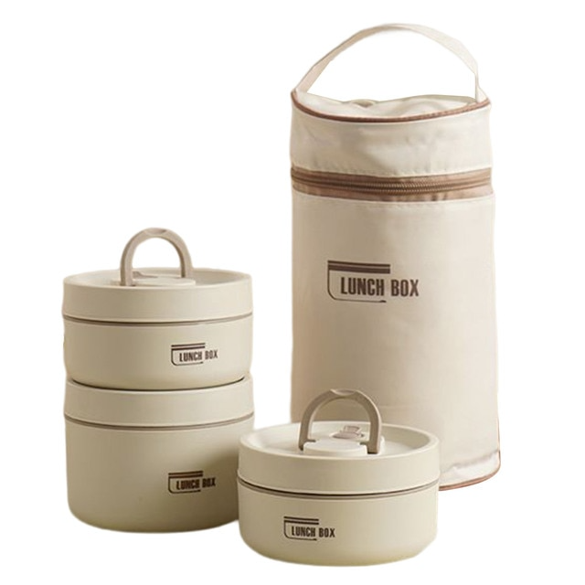 Multi-layer Insulated Lunch Box with FREE Carry Bag - ThermoBox-White-2x Small + Large-State of Style