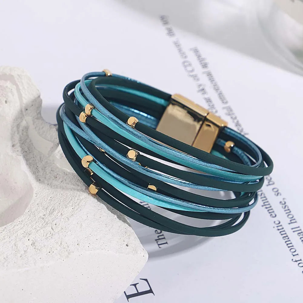 Multi-Layer Tri-Colour Wrap Bracelet | Stylish Women's Jewellery-BLUE GREEN-State of Style