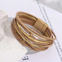 Multi-Layer Tri-Colour Wrap Bracelet | Stylish Women's Jewellery-KHAKI-State of Style