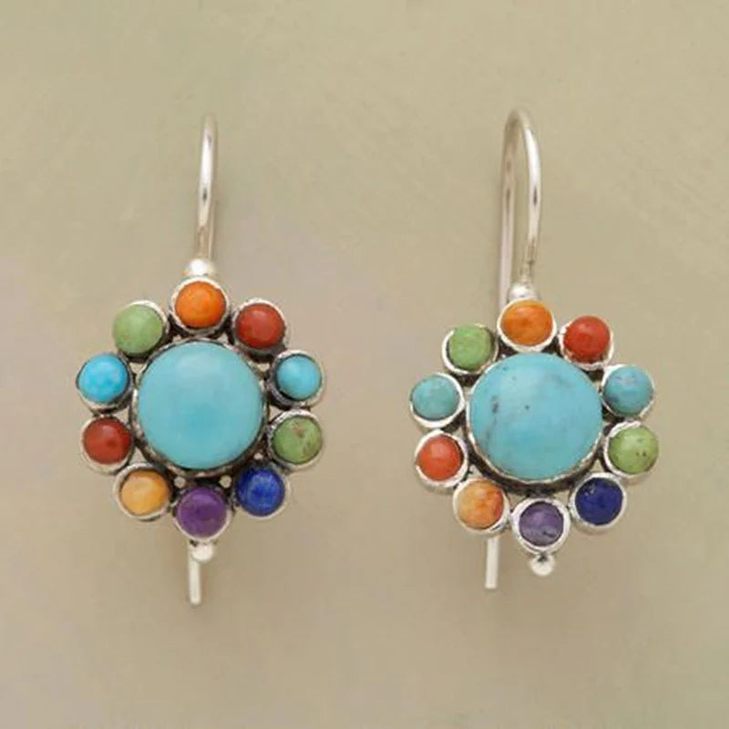 Multicoloured Round Turquoise Earrings - Naida-State of Style