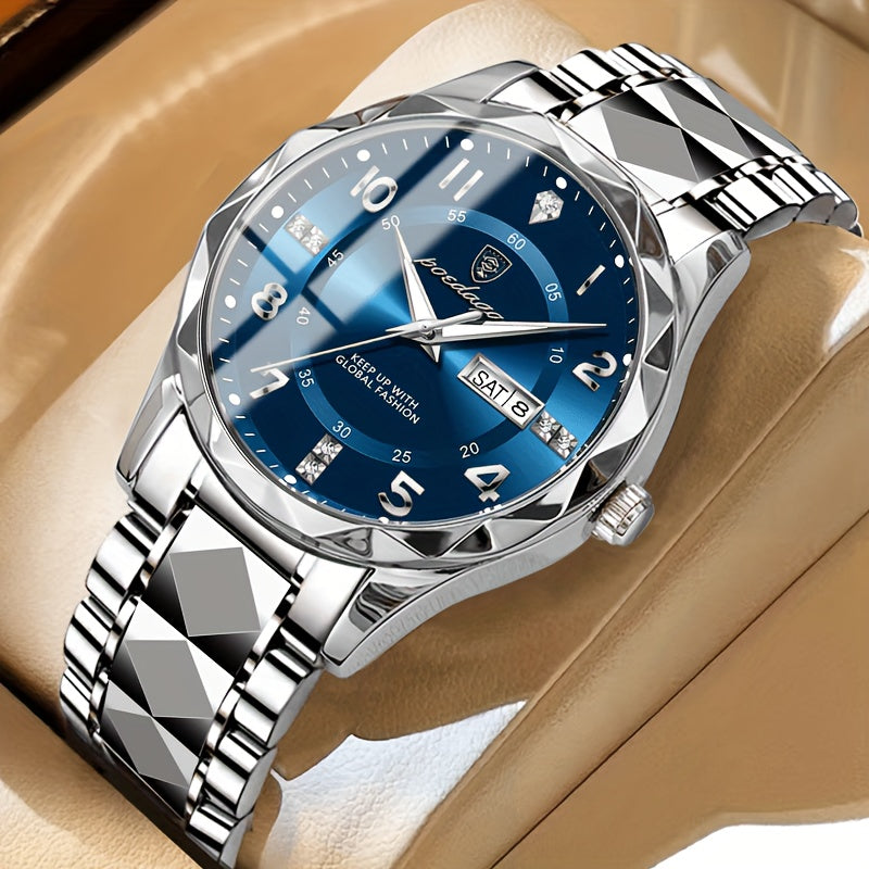 Multifunctional Waterproof Sports Watch for Men – Titan-Two-tone Gold Band with Blue Face-State of Style