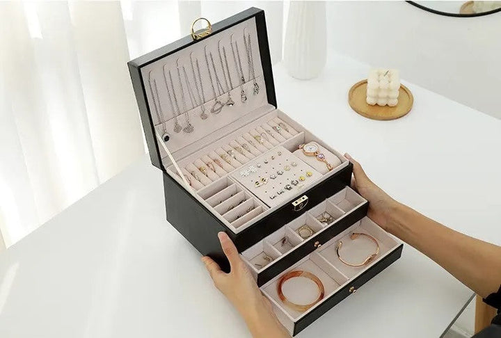 Multilayer Leather Jewellery Box | Organised and Stylish Storage-GREEN-State of Style