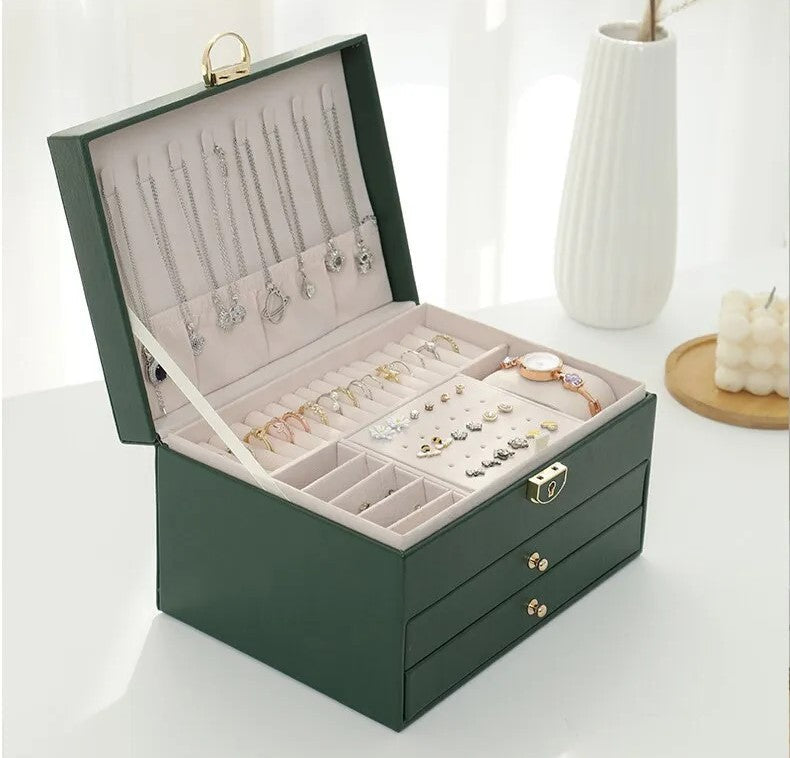 Multilayer Leather Jewellery Box | Organised and Stylish Storage-GREEN-State of Style