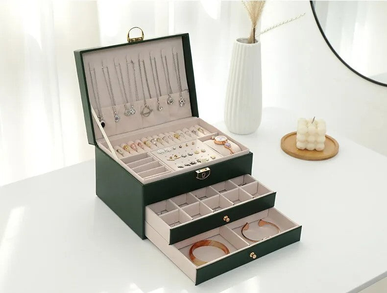 Multilayer Leather Jewellery Box | Organised and Stylish Storage-GREEN-State of Style