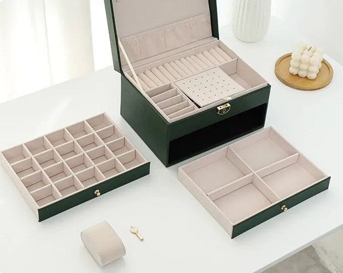 Multilayer Leather Jewellery Box | Organised and Stylish Storage-GREEN-State of Style