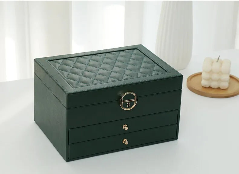 Multilayer Leather Jewellery Box | Organised and Stylish Storage-GREEN-State of Style