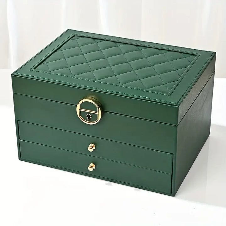 Multilayer Leather Jewellery Box | Organised and Stylish Storage-GREEN-State of Style