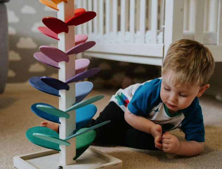 Musical wooden sound tree – educational game with marble sounds