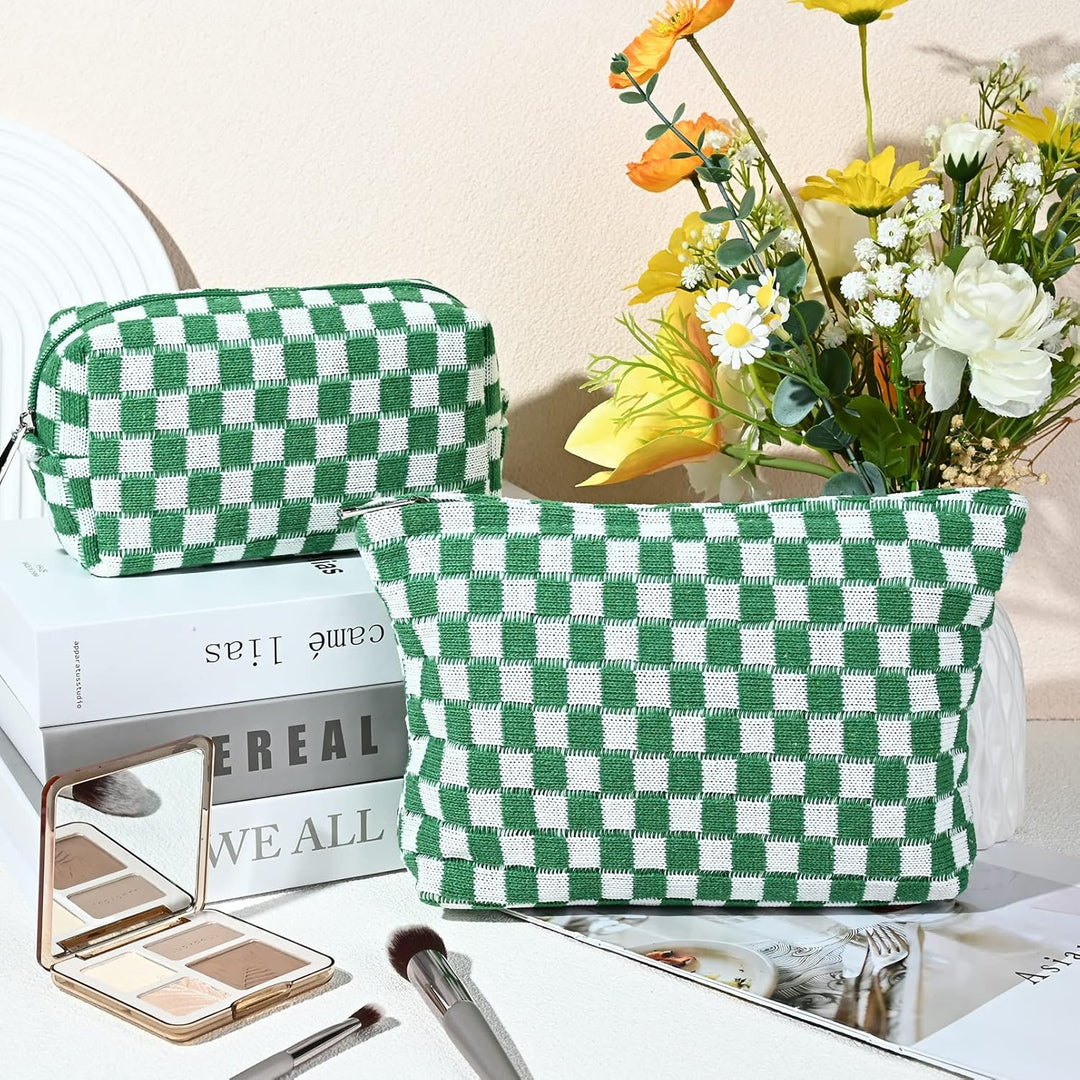 Must-Have Checked Make-up Bag Set-Green-State of Style