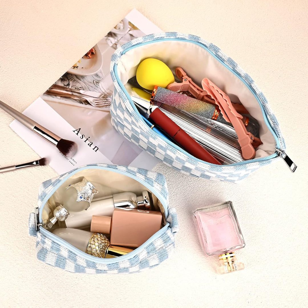 Must-Have Checked Make-up Bag Set-Red-State of Style