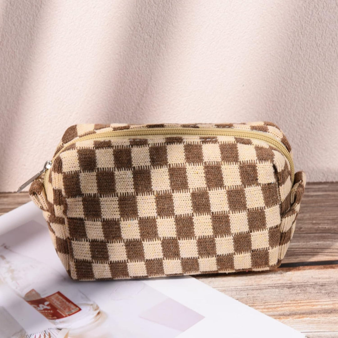 Must-Have Checked Make-up Bag Set-Red-State of Style