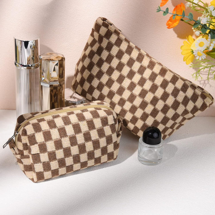 Must-Have Checked Make-up Bag Set-Red-State of Style