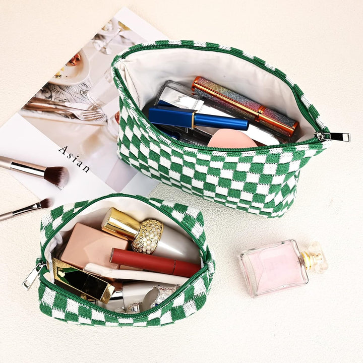Must-Have Checked Make-up Bag Set-Red-State of Style