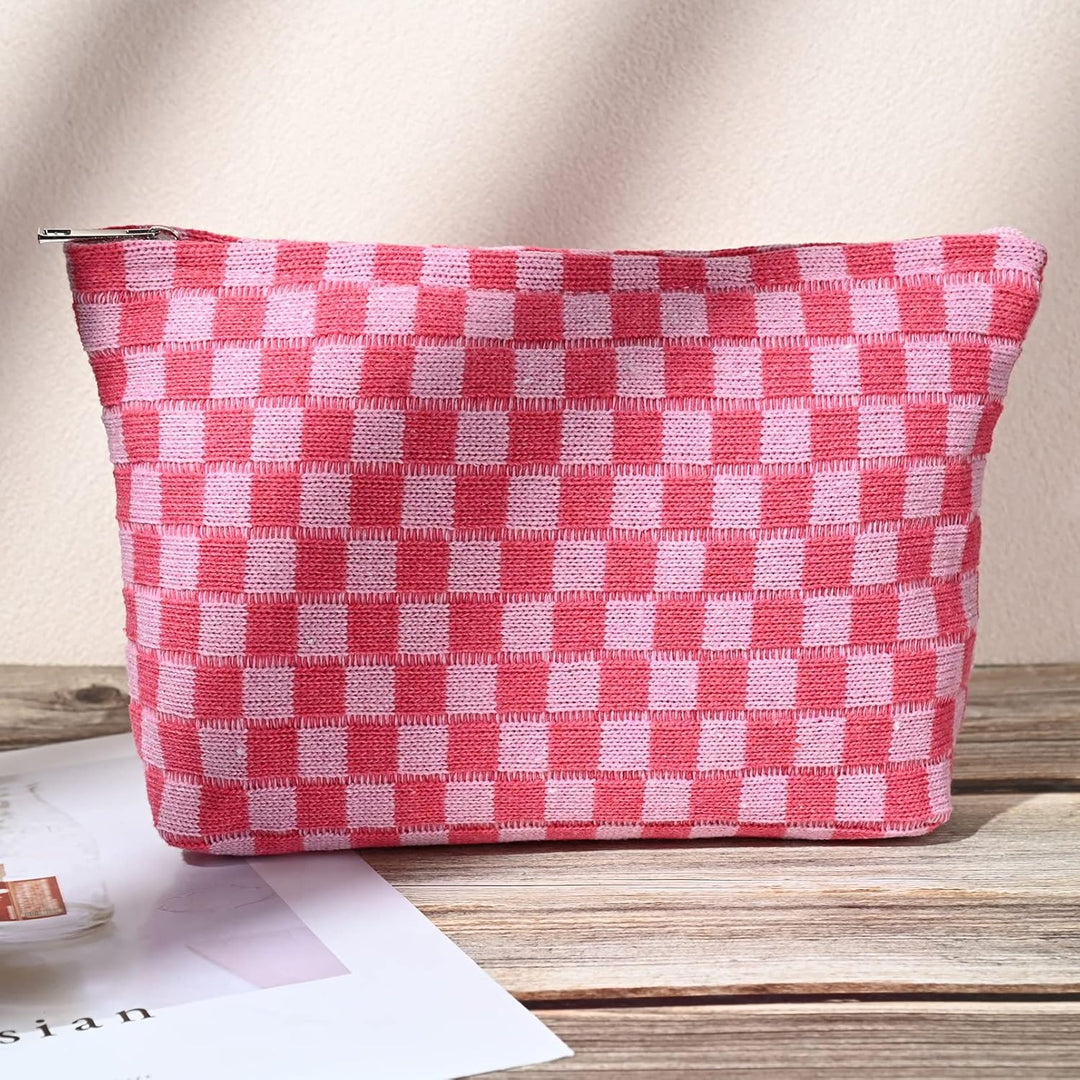 Must-Have Checked Make-up Bag Set-Red-State of Style