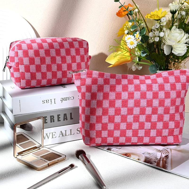 Must-Have Checked Make-up Bag Set-Red-State of Style